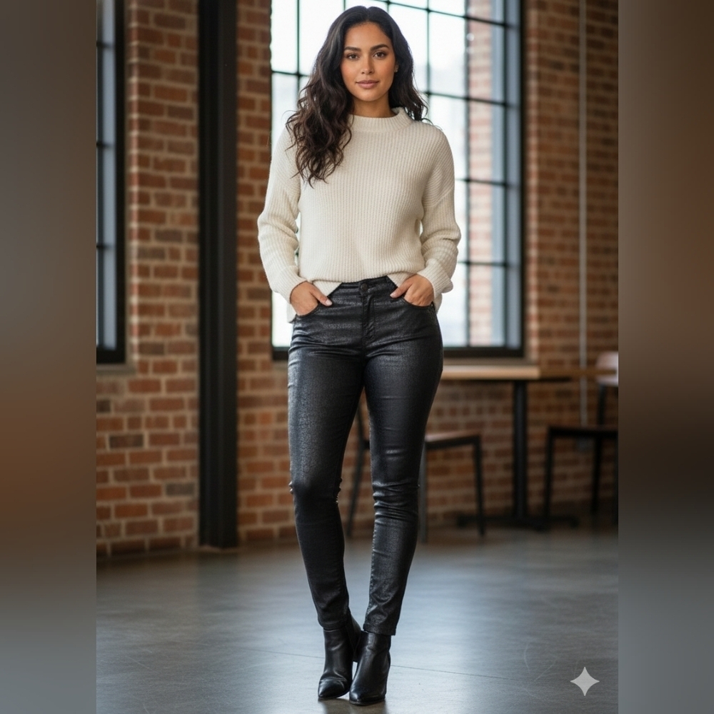 Dex Black Coated Waxed Skinny Jeans Size 29